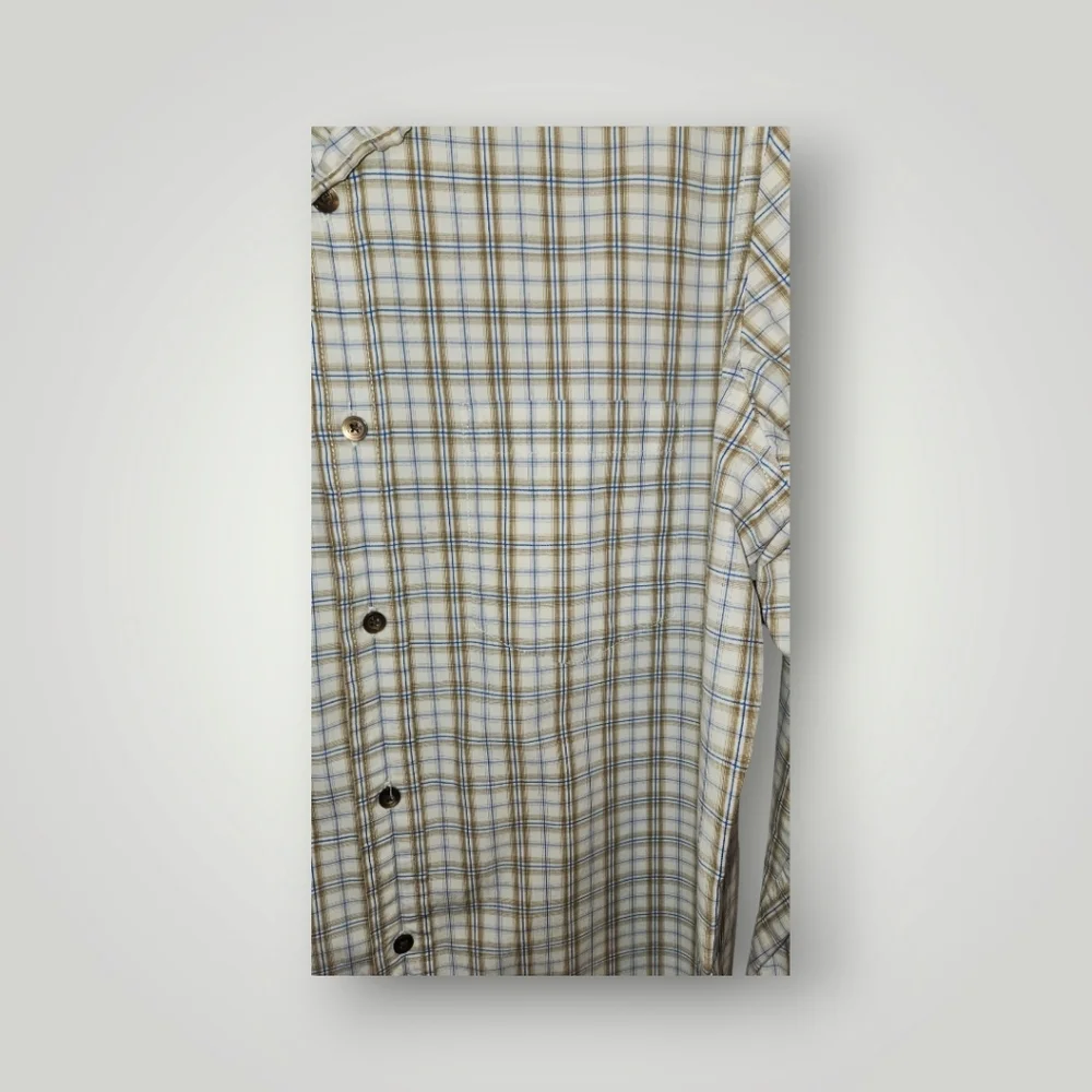 Banana Republic Classic Fit Mens tan Plaid Shirt Large Button Down Long Sleev